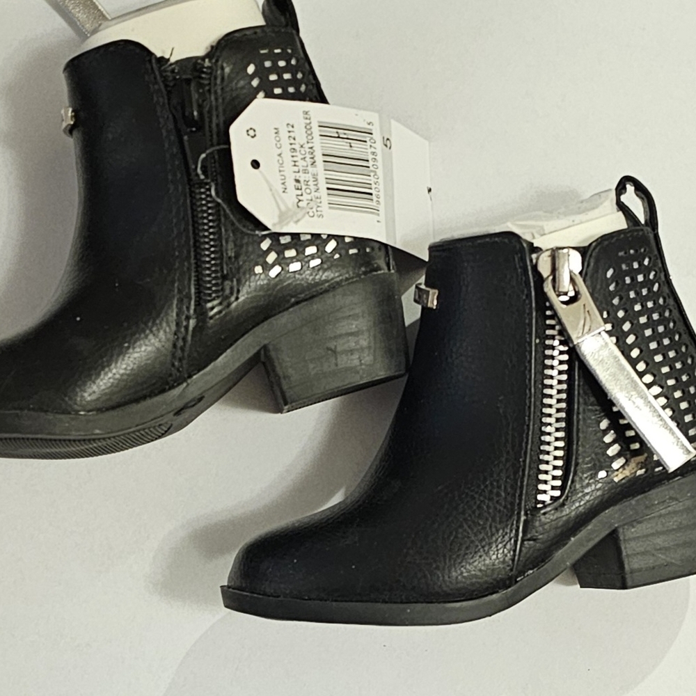 Nautica Black Ankle Boots with Silver Accents